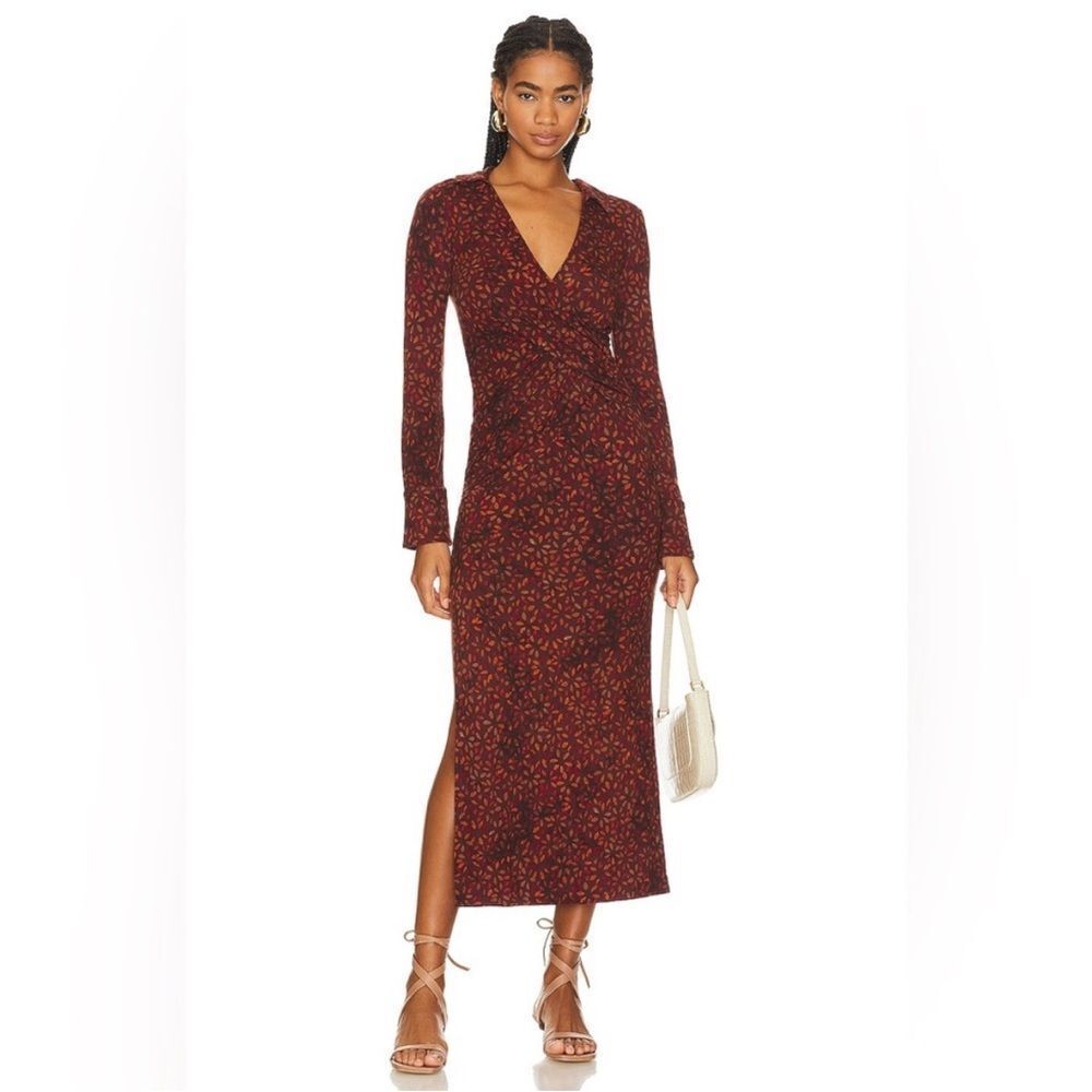 NEW Free People Floral Brown Long Sleeve Wrap Maxi Dress | L